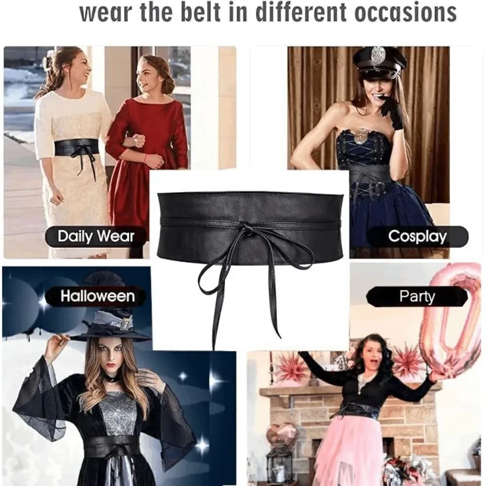 Bow Tie Wide Wrap Around Obi Corset Black Belt NEW SIZE L-XL NEW